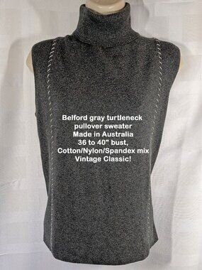 BELFORD gray turtleneck pullover sweater, Made in Australia, 36 to 40" bust